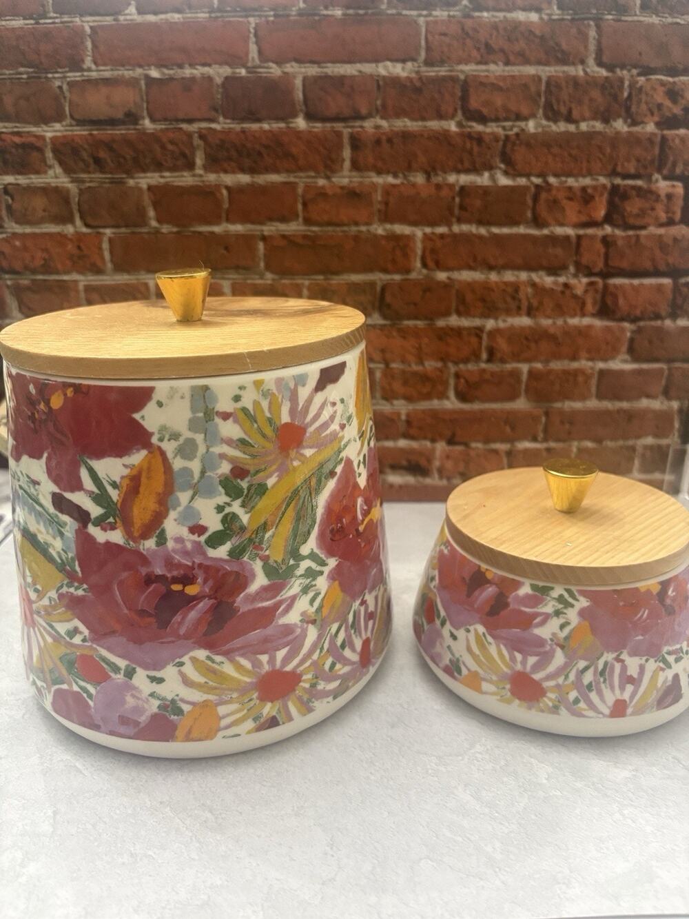 Opalhouse Small Ceramic Canister Stoneware Flower Floral Cookie Jar Pink Yellow